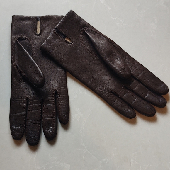 Vintage Kid Leather Gloves (lined) Made in Hungary | Brown Sz 6.5-7 - Picture 4 of 12